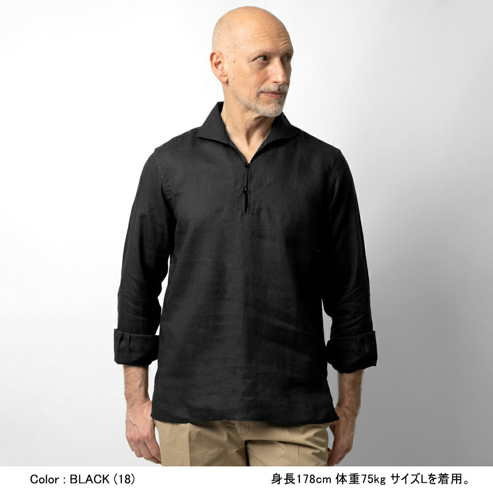 マッシモダウグスト Massimo d'Augusto カプリシャツ リネンシャツ ALAMARI 2014 リネン ホワイト ネイビー ブラック ベージュ ブラウン シャツ イタリア メンズ 長袖 カジュアル 夏 リネン 無地 スキッパー プルオーバー プルオーバーシャツ カプリ カプリ島