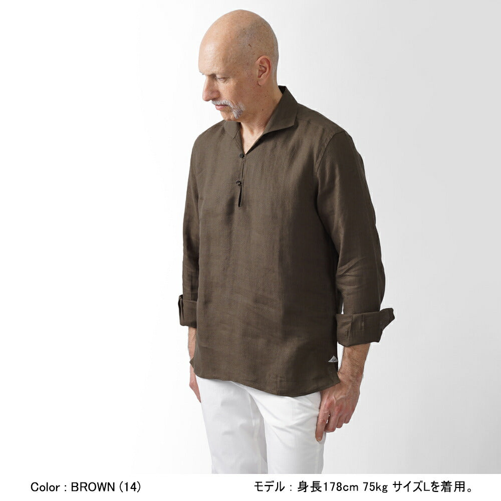 マッシモダウグスト Massimo d'Augusto カプリシャツ リネンシャツ ALAMARI 2014 リネン ホワイト ネイビー ブラック ベージュ ブラウン シャツ イタリア メンズ 長袖 カジュアル 夏 リネン 無地 スキッパー プルオーバー プルオーバーシャツ カプリ カプリ島