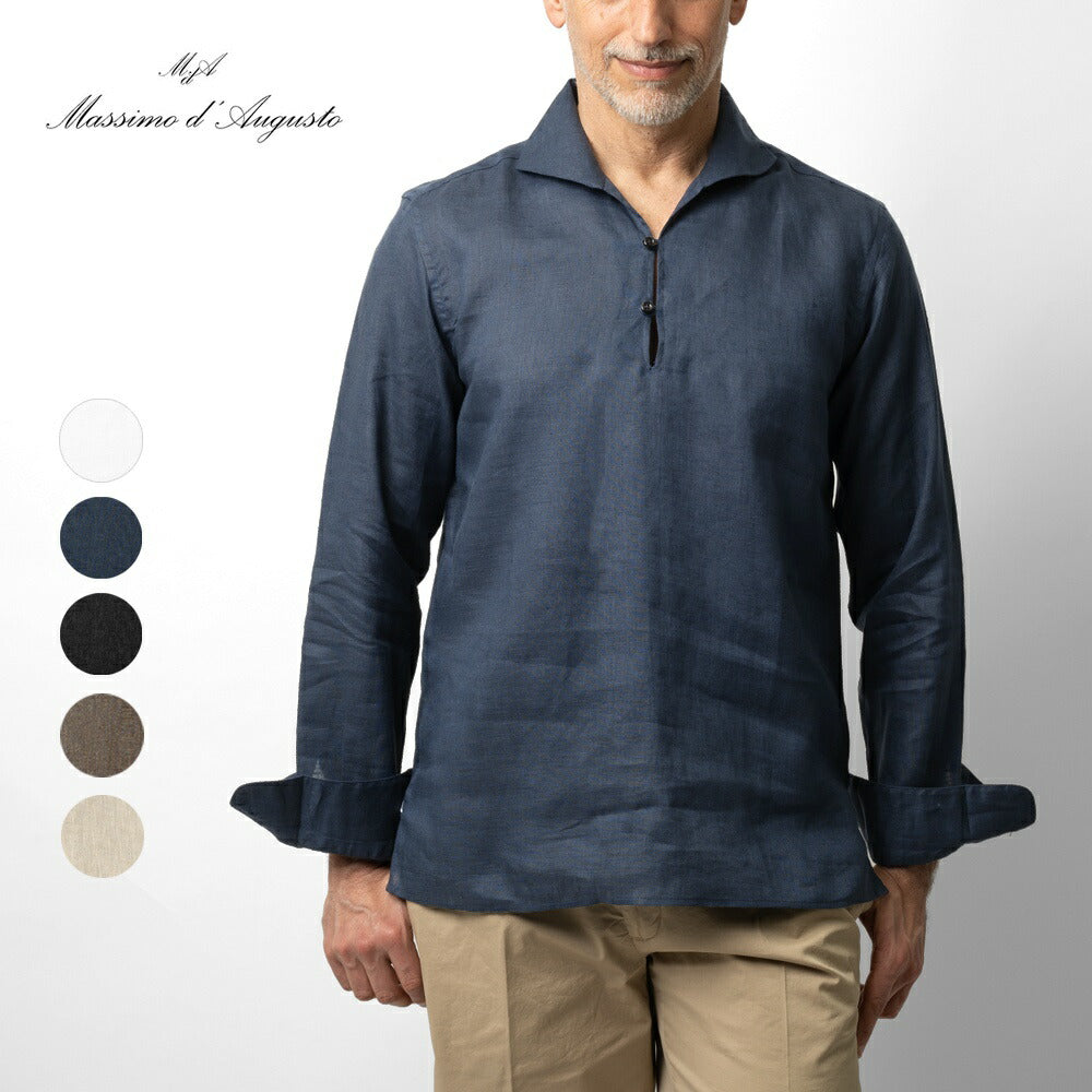 マッシモダウグスト Massimo d'Augusto カプリシャツ リネンシャツ ALAMARI 2014 リネン ホワイト ネイビー ブラック ベージュ ブラウン シャツ イタリア メンズ 長袖 カジュアル 夏 リネン 無地 スキッパー プルオーバー プルオーバーシャツ カプリ カプリ島