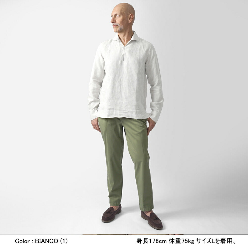 マッシモダウグスト Massimo d'Augusto カプリシャツ リネンシャツ ALAMARI 2014 リネン ホワイト ネイビー ブラック ベージュ ブラウン シャツ イタリア メンズ 長袖 カジュアル 夏 リネン 無地 スキッパー プルオーバー プルオーバーシャツ カプリ カプリ島