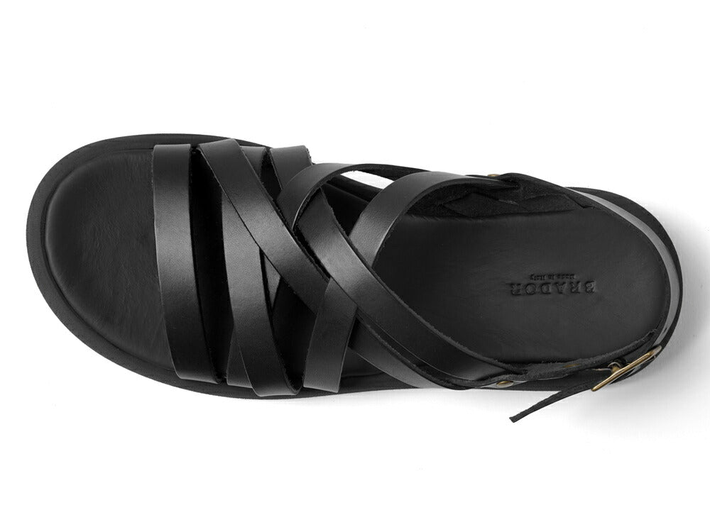 ブラドール BRADOR レザーサンダル 厚底 92506 NERO ブラック 黒 本革 高級 バックストラップサンダル メンズ ブランド 革 クッション 履き心地 シンプル カジュアル 男性 高級サンダル ブランドサンダル イタリア レザー メンズサンダル