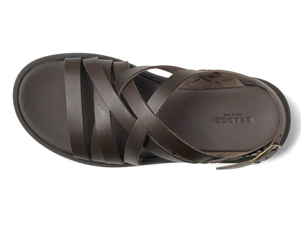 ブラドール BRADOR レザーサンダル 厚底 92506 T.MORO ブラウン 茶色 本革 高級 バックストラップサンダル メンズ ブランド 革 クッション 履き心地 シンプル カジュアル 男性 高級サンダル ブランドサンダル イタリア レザー メンズサンダル