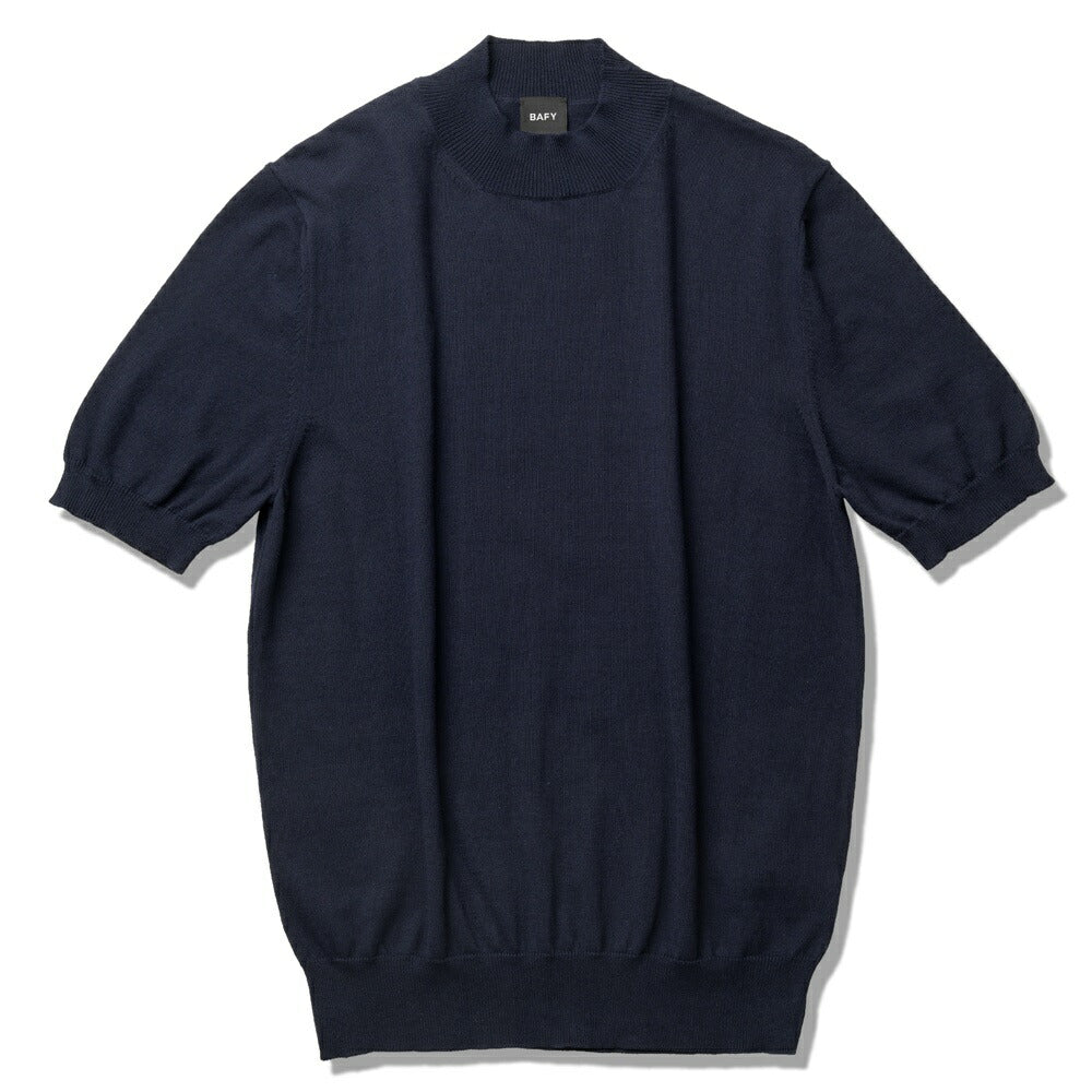 バフィー BAFY ニットTシャツ モックネック 1123 ブラック ネイビー ベージュ ホワイト 25SS 春 夏 イタリア メンズ 半袖 ニット サマーニット 半袖ニット 薄手 Tシャツ 24春夏 大人 大きいサイズ コットン 綿 無地 ブランド 白 黒 紺 トップス ハイネック