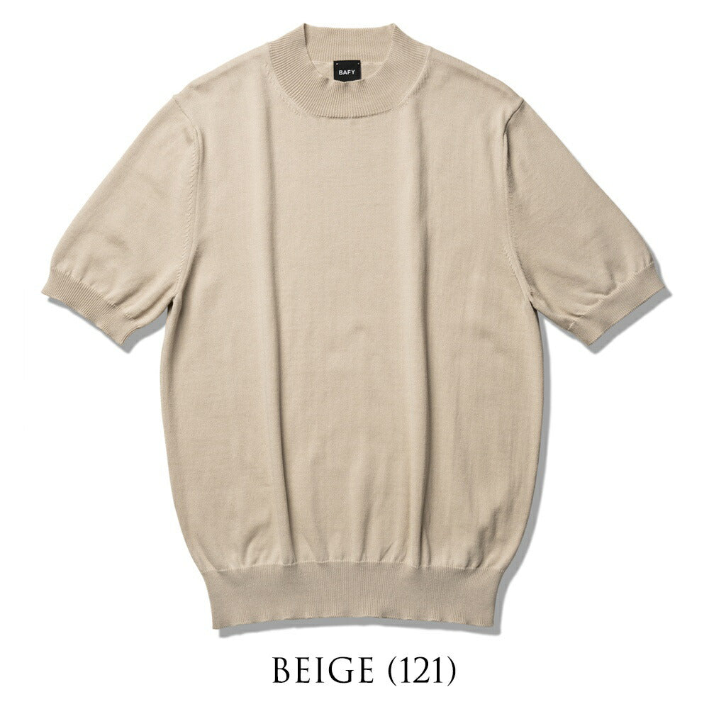 バフィー BAFY ニットTシャツ モックネック 1123 ブラック ネイビー ベージュ ホワイト 25SS 春 夏 イタリア メンズ 半袖 ニット サマーニット 半袖ニット 薄手 Tシャツ 24春夏 大人 大きいサイズ コットン 綿 無地 ブランド 白 黒 紺 トップス ハイネック