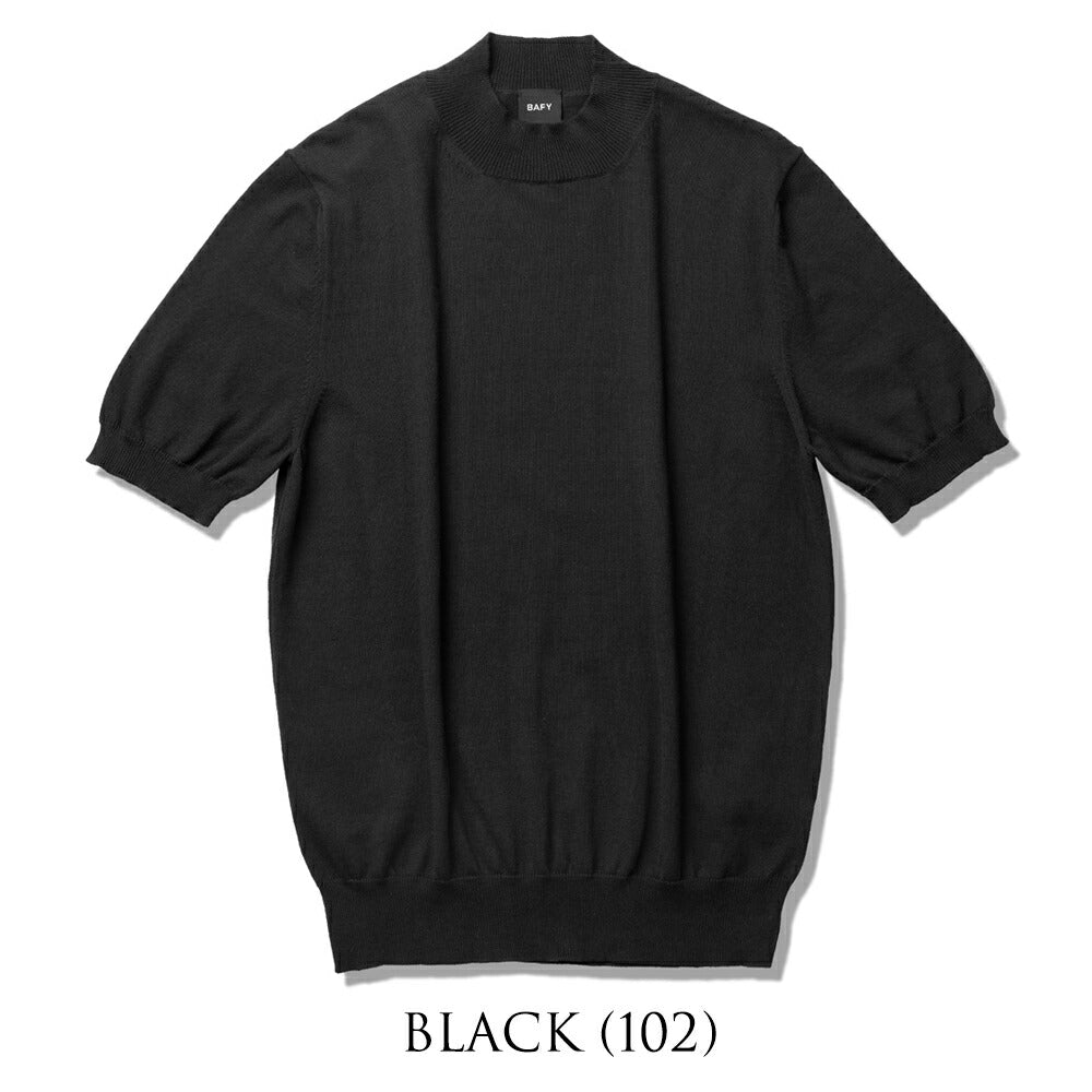 バフィー BAFY ニットTシャツ モックネック 1123 ブラック ネイビー ベージュ ホワイト 25SS 春 夏 イタリア メンズ 半袖 ニット サマーニット 半袖ニット 薄手 Tシャツ 24春夏 大人 大きいサイズ コットン 綿 無地 ブランド 白 黒 紺 トップス ハイネック