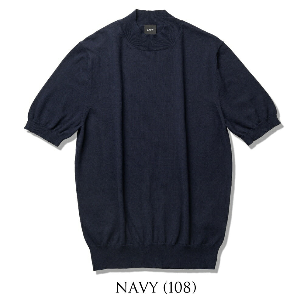 バフィー BAFY ニットTシャツ モックネック 1123 ブラック ネイビー ベージュ ホワイト 25SS 春 夏 イタリア メンズ 半袖 ニット サマーニット 半袖ニット 薄手 Tシャツ 24春夏 大人 大きいサイズ コットン 綿 無地 ブランド 白 黒 紺 トップス ハイネック