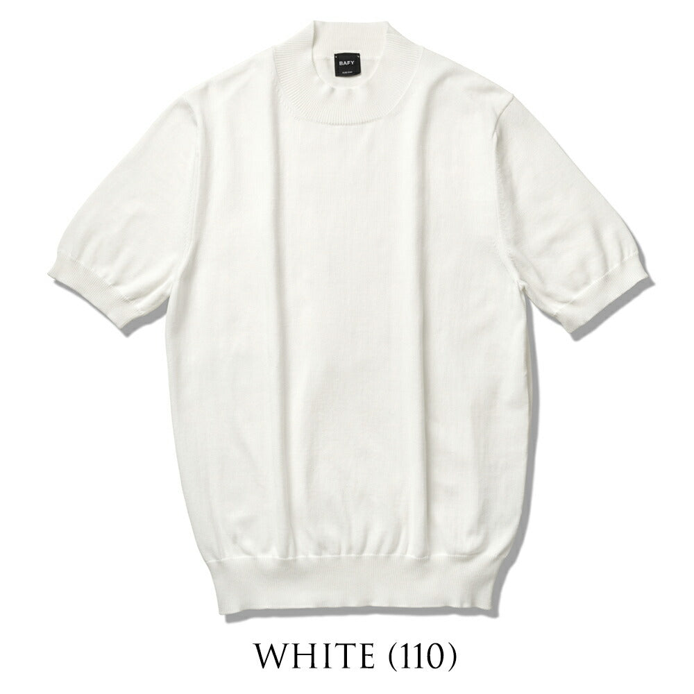 バフィー BAFY ニットTシャツ モックネック 1123 ブラック ネイビー ベージュ ホワイト 25SS 春 夏 イタリア メンズ 半袖 ニット サマーニット 半袖ニット 薄手 Tシャツ 24春夏 大人 大きいサイズ コットン 綿 無地 ブランド 白 黒 紺 トップス ハイネック
