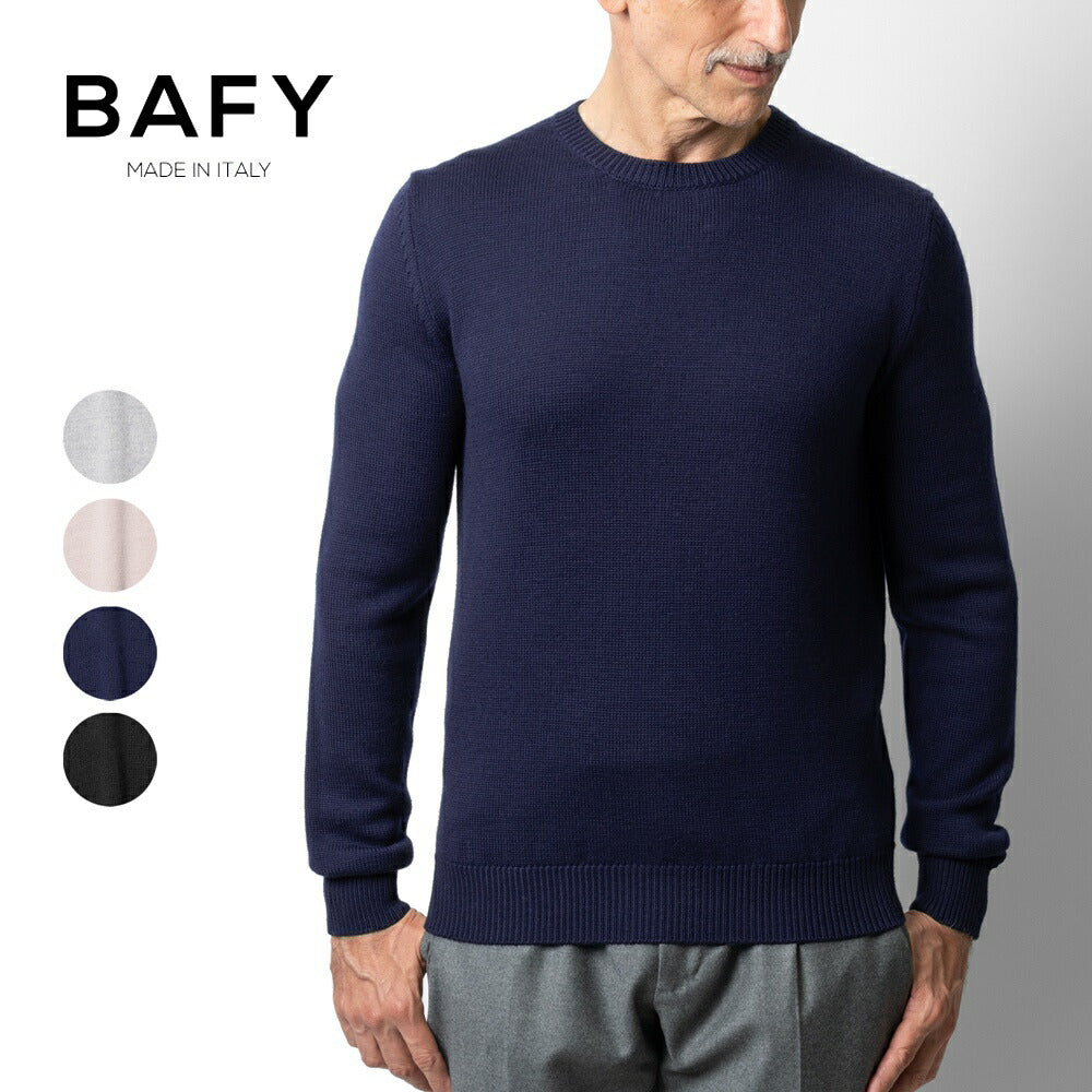 バフィー BAFY 4172 クルーネック ニット 7G メンズ ウール ミドルゲージニット メリノウール ウール100% 7ゲージ セーター ミドルゲージ 長袖 ブランド イタリア クルーネックニット ブラック  ネイビー グレー ピンク 秋 冬 シンプル メンズニット