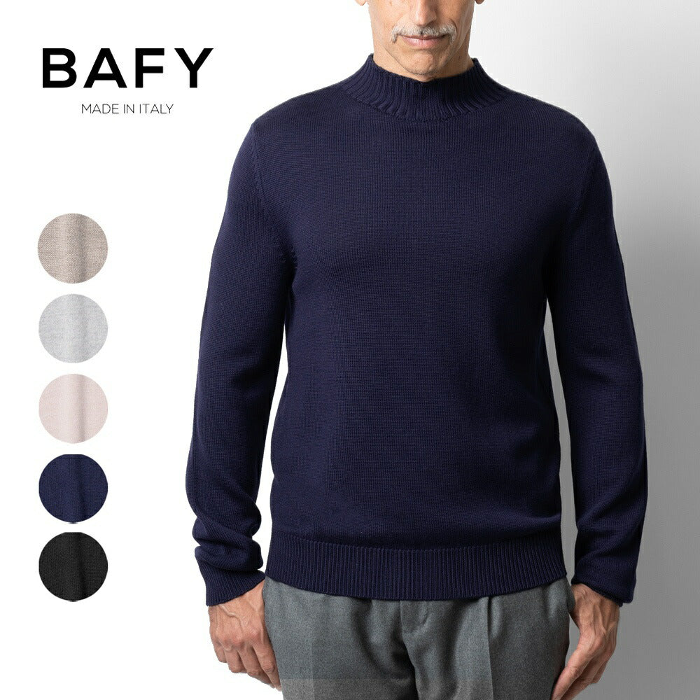 バフィー BAFY 4372 モックネックニット 7G ウール メンズ ミドルゲージニット メリノウール ウール100% 7ゲージ セーター ミドルゲージ 長袖 ニット ブランド ハイネックニット イタリア ハイネック モックネック ブラック  ネイビー グレー アイボリー ベージュ 秋 冬
