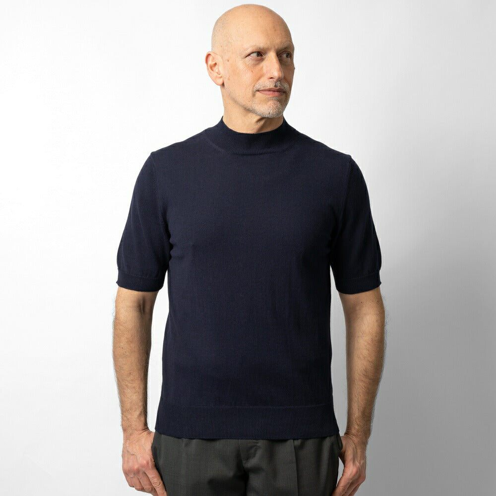 バフィー BAFY ニットTシャツ モックネック 1123 ブラック ネイビー ベージュ ホワイト 25SS 春 夏 イタリア メンズ 半袖 ニット サマーニット 半袖ニット 薄手 Tシャツ 24春夏 大人 大きいサイズ コットン 綿 無地 ブランド 白 黒 紺 トップス ハイネック