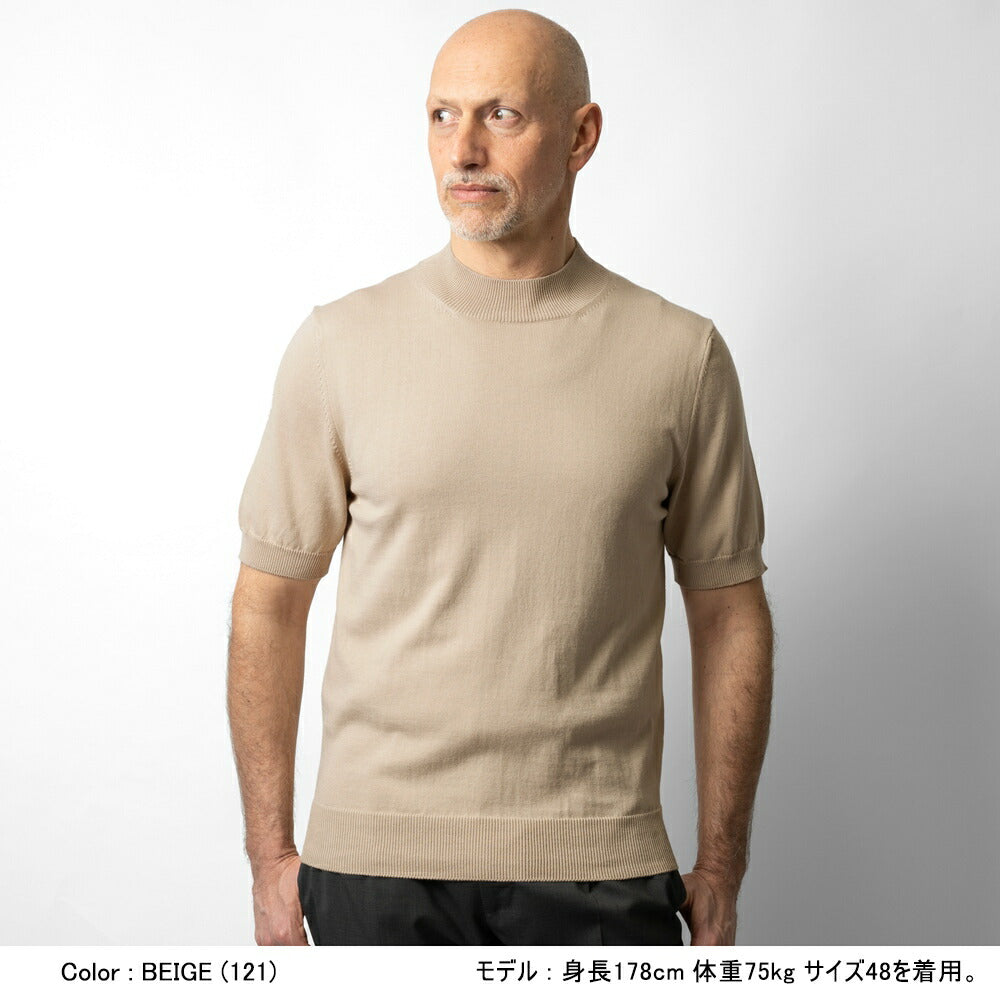 バフィー BAFY ニットTシャツ モックネック 1123 ブラック ネイビー ベージュ ホワイト 25SS 春 夏 イタリア メンズ 半袖 ニット サマーニット 半袖ニット 薄手 Tシャツ 24春夏 大人 大きいサイズ コットン 綿 無地 ブランド 白 黒 紺 トップス ハイネック