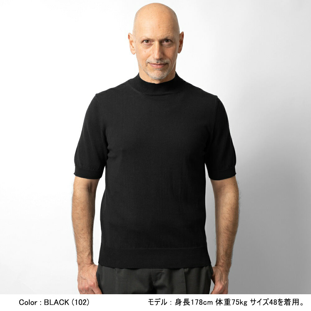 バフィー BAFY ニットTシャツ モックネック 1123 ブラック ネイビー ベージュ ホワイト 25SS 春 夏 イタリア メンズ 半袖 ニット サマーニット 半袖ニット 薄手 Tシャツ 24春夏 大人 大きいサイズ コットン 綿 無地 ブランド 白 黒 紺 トップス ハイネック
