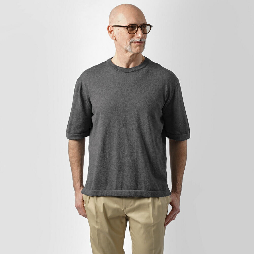 バフィー BAFY ニットTシャツ リラックスフィット 11522   ネイビー グレー ダークグレー 25SS メンズ 夏 半袖 ニット  シャツ サマーニット 薄手 イタリア Tシャツ 25春夏 大人 コットン 綿 無地 ブランド 春 黒 白 紺 トップス 半袖ニット