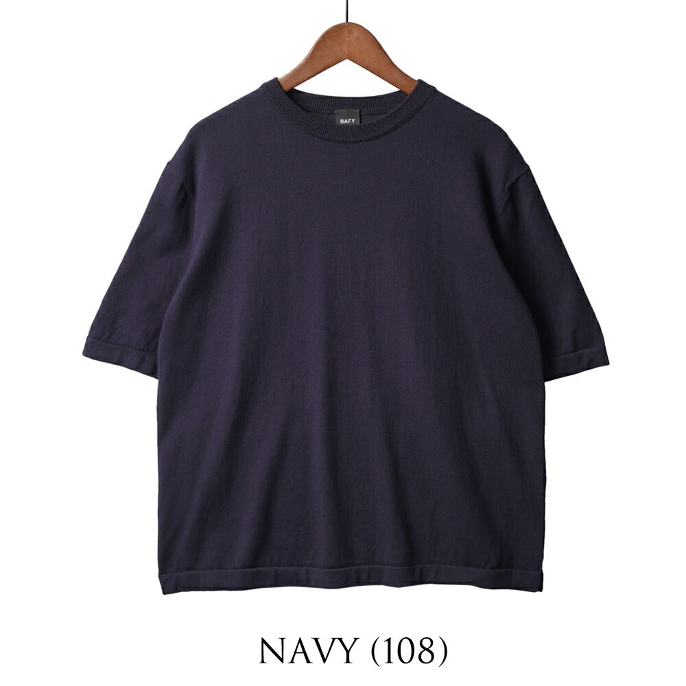 バフィー BAFY ニットTシャツ リラックスフィット 11522   ネイビー グレー ダークグレー 25SS メンズ 夏 半袖 ニット  シャツ サマーニット 薄手 イタリア Tシャツ 25春夏 大人 コットン 綿 無地 ブランド 春 黒 白 紺 トップス 半袖ニット