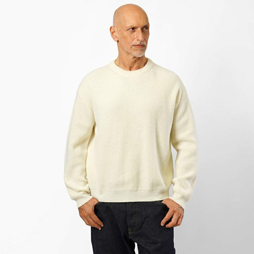 バフィー BAFY 31087 クルーネックニット ウール メンズ ミドルゲージニット リラックスフィット オーバーサイズ メリノウール ウール100% セーター ミドルゲージ 長袖 ニット ブランド イタリア  ブラック  ネイビー グレー オフホワイト 秋 冬