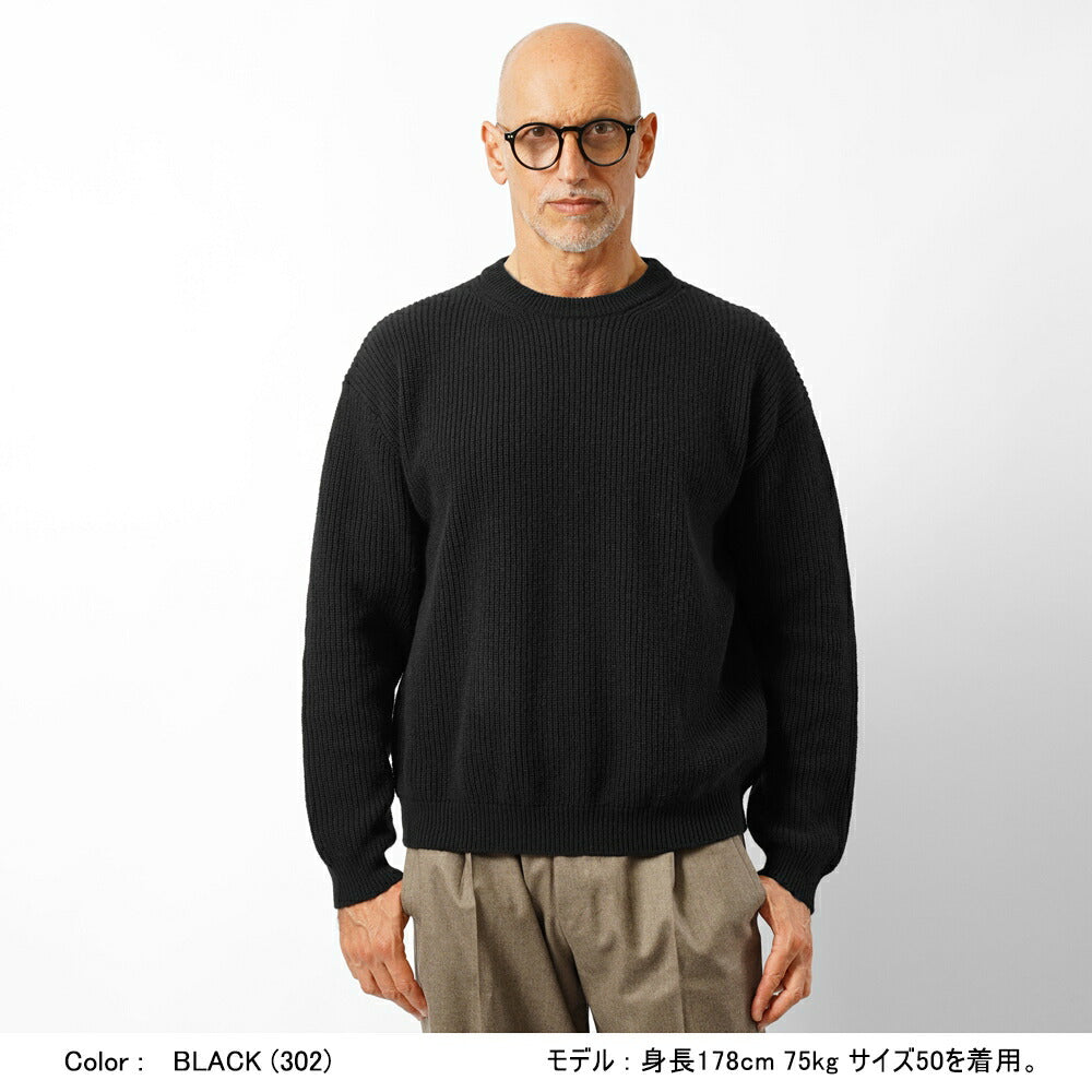 バフィー BAFY 31087 クルーネックニット ウール メンズ ミドルゲージニット リラックスフィット オーバーサイズ メリノウール ウール100% セーター ミドルゲージ 長袖 ニット ブランド イタリア  ブラック  ネイビー グレー オフホワイト 秋 冬