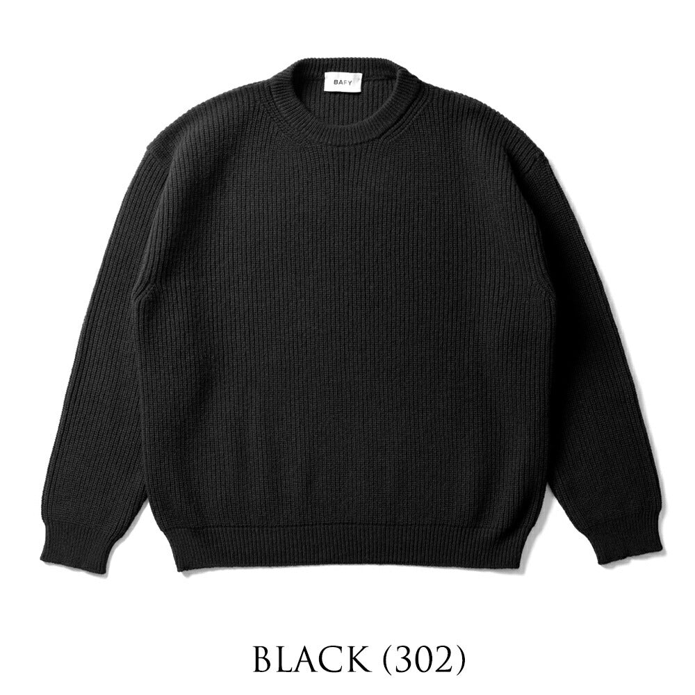 バフィー BAFY 31087 クルーネックニット ウール メンズ ミドルゲージニット リラックスフィット オーバーサイズ メリノウール ウール100% セーター ミドルゲージ 長袖 ニット ブランド イタリア  ブラック  ネイビー グレー オフホワイト 秋 冬