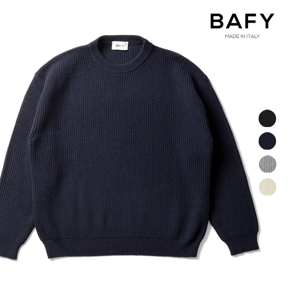 バフィー BAFY 31087 クルーネックニット ウール メンズ ミドルゲージニット リラックスフィット オーバーサイズ メリノウール ウール100% セーター ミドルゲージ 長袖 ニット ブランド イタリア  ブラック  ネイビー グレー オフホワイト 秋 冬