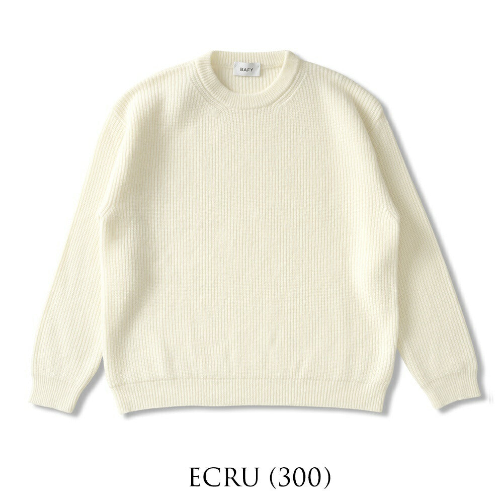 バフィー BAFY 31087 クルーネックニット ウール メンズ ミドルゲージニット リラックスフィット オーバーサイズ メリノウール ウール100% セーター ミドルゲージ 長袖 ニット ブランド イタリア  ブラック  ネイビー グレー オフホワイト 秋 冬