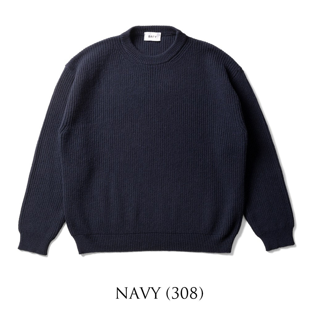 バフィー BAFY 31087 クルーネックニット ウール メンズ ミドルゲージニット リラックスフィット オーバーサイズ メリノウール ウール100% セーター ミドルゲージ 長袖 ニット ブランド イタリア  ブラック  ネイビー グレー オフホワイト 秋 冬