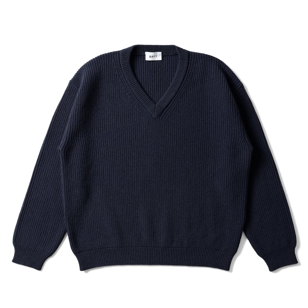 バフィー BAFY 32087 Vネックニット ウール メンズ ミドルゲージニット メリノウール ウール100% リラックスフィット オーバーサイズ セーター ミドルゲージ 長袖 ニット ブランド イタリア  ブラック  ネイビー エメラルドグリーン 秋 冬 2025