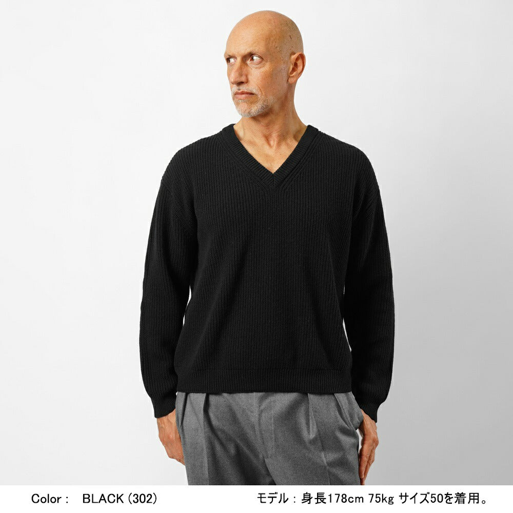 バフィー BAFY 32087 Vネックニット ウール メンズ ミドルゲージニット メリノウール ウール100% リラックスフィット オーバーサイズ セーター ミドルゲージ 長袖 ニット ブランド イタリア  ブラック  ネイビー エメラルドグリーン 秋 冬 2025
