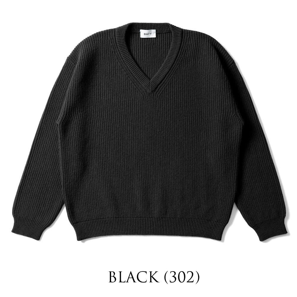 バフィー BAFY 32087 Vネックニット ウール メンズ ミドルゲージニット メリノウール ウール100% リラックスフィット オーバーサイズ セーター ミドルゲージ 長袖 ニット ブランド イタリア  ブラック  ネイビー エメラルドグリーン 秋 冬 2025