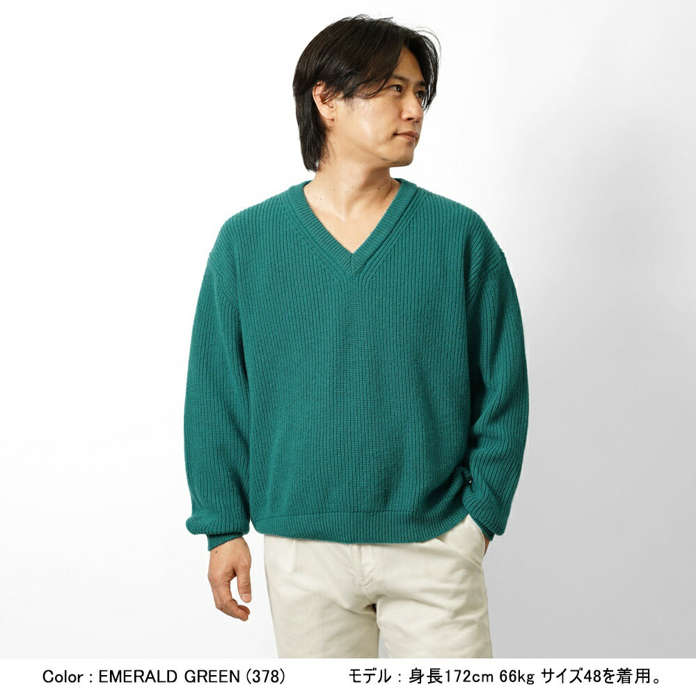 バフィー BAFY 32087 Vネックニット ウール メンズ ミドルゲージニット メリノウール ウール100% リラックスフィット オーバーサイズ セーター ミドルゲージ 長袖 ニット ブランド イタリア  ブラック  ネイビー エメラルドグリーン 秋 冬 2025