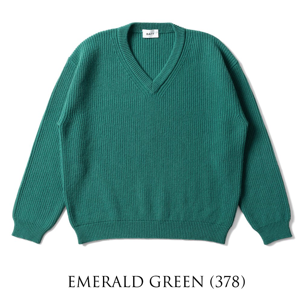 バフィー BAFY 32087 Vネックニット ウール メンズ ミドルゲージニット メリノウール ウール100% リラックスフィット オーバーサイズ セーター ミドルゲージ 長袖 ニット ブランド イタリア  ブラック  ネイビー エメラルドグリーン 秋 冬 2025