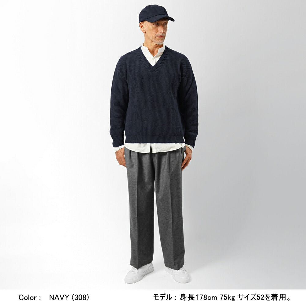 バフィー BAFY 32087 Vネックニット ウール メンズ ミドルゲージニット メリノウール ウール100% リラックスフィット オーバーサイズ セーター ミドルゲージ 長袖 ニット ブランド イタリア  ブラック  ネイビー エメラルドグリーン 秋 冬 2025