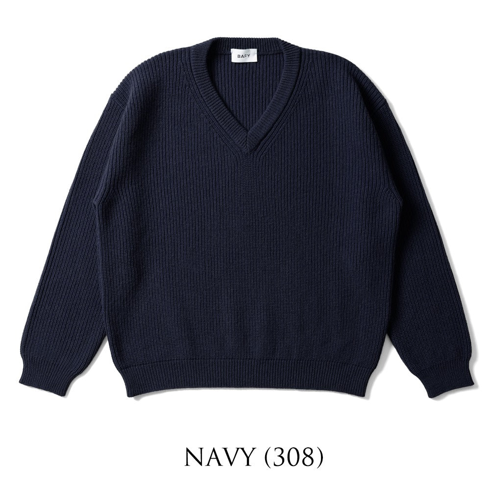 バフィー BAFY 32087 Vネックニット ウール メンズ ミドルゲージニット メリノウール ウール100% リラックスフィット オーバーサイズ セーター ミドルゲージ 長袖 ニット ブランド イタリア  ブラック  ネイビー エメラルドグリーン 秋 冬 2025