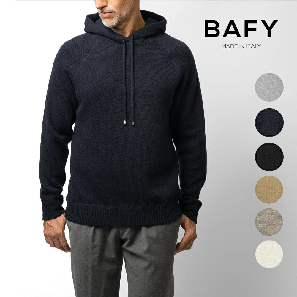 バフィー BAFY 3397STSI ニットフーディ 5G ミドルゲージニット パーカー メンズ ニット トップス ウール メンズニット カジュアル ニット フーディ フード フード付 ブランド イタリア シンプル ブラック ネイビー オフホワイト グレー ベージュ