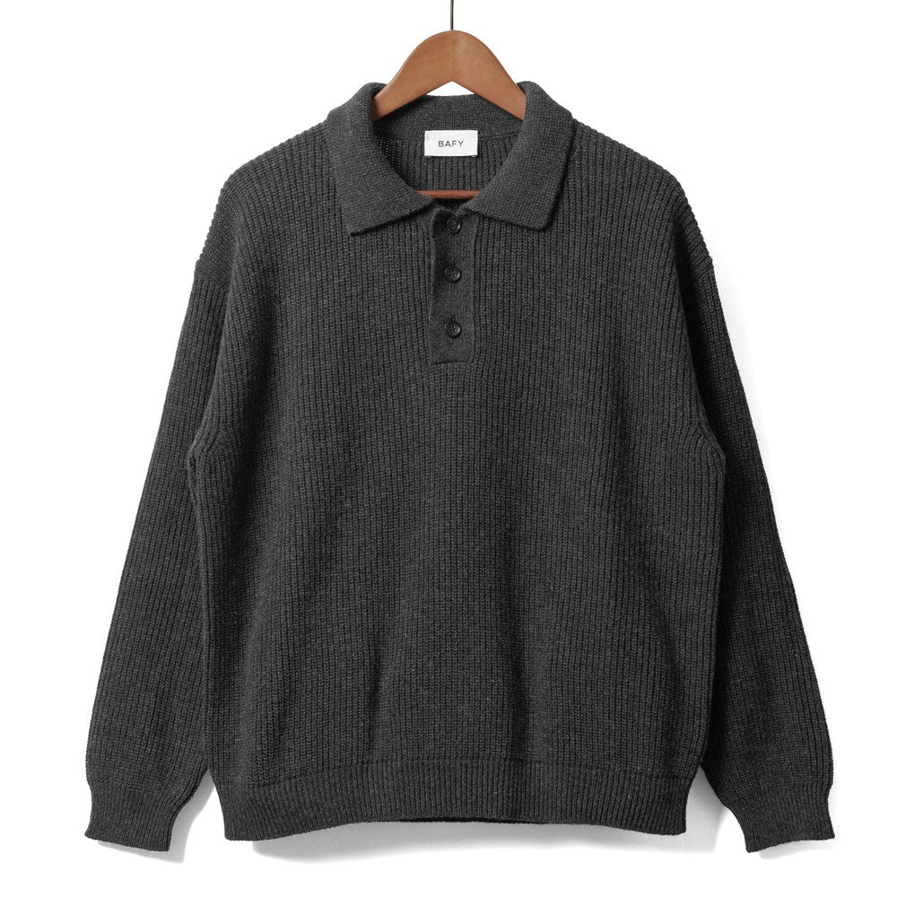 バフィー BAFY 36087 ニットポロ ウール メンズ ミドルゲージ ニット リラックスフィット オーバーサイズ メリノウール ウール100% セーター ミドルゲージ 長袖 ニットポロ ブランド イタリア ブラック ネイビー グレー オフホワイト 秋 冬
