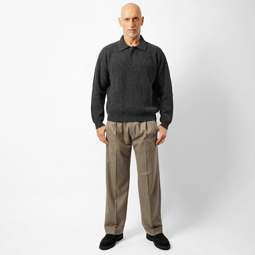 バフィー BAFY 36087 ニットポロ ウール メンズ ミドルゲージ ニット リラックスフィット オーバーサイズ メリノウール ウール100% セーター ミドルゲージ 長袖 ニットポロ ブランド イタリア ブラック ネイビー グレー オフホワイト 秋 冬