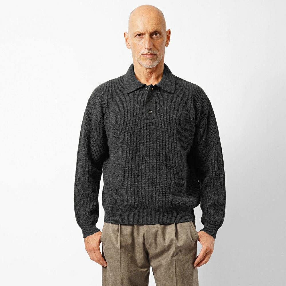 バフィー BAFY 36087 ニットポロ ウール メンズ ミドルゲージ ニット リラックスフィット オーバーサイズ メリノウール ウール100% セーター ミドルゲージ 長袖 ニットポロ ブランド イタリア ブラック ネイビー グレー オフホワイト 秋 冬