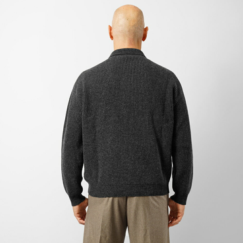 バフィー BAFY 36087 ニットポロ ウール メンズ ミドルゲージ ニット リラックスフィット オーバーサイズ メリノウール ウール100% セーター ミドルゲージ 長袖 ニットポロ ブランド イタリア ブラック ネイビー グレー オフホワイト 秋 冬