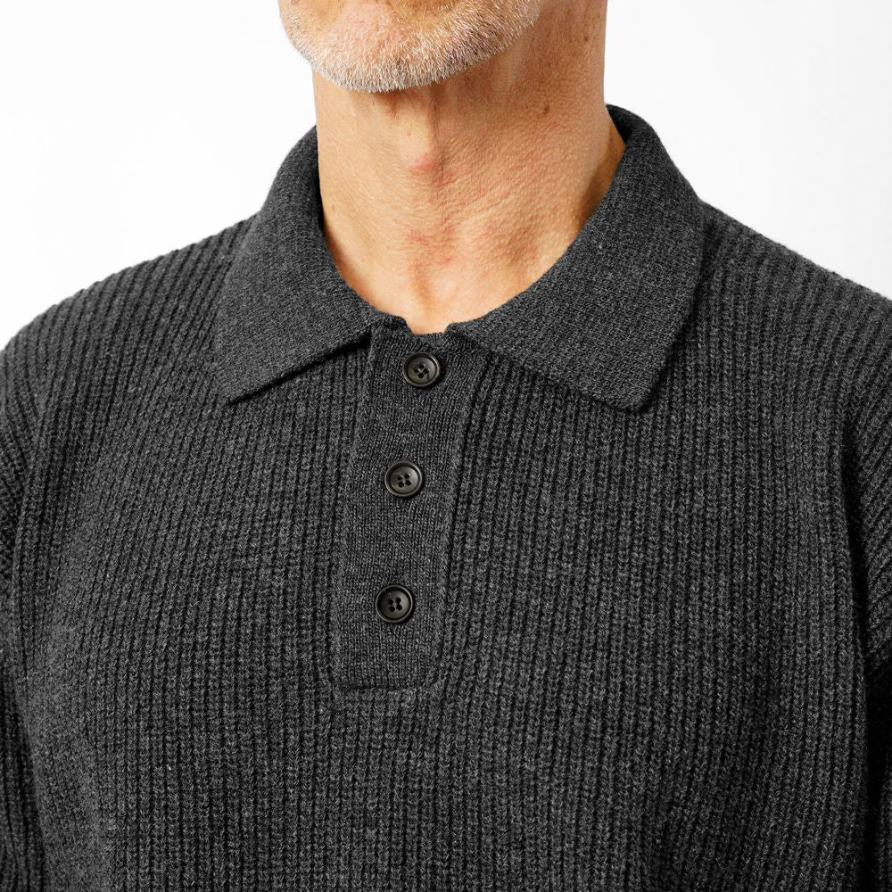 バフィー BAFY 36087 ニットポロ ウール メンズ ミドルゲージ ニット リラックスフィット オーバーサイズ メリノウール ウール100% セーター ミドルゲージ 長袖 ニットポロ ブランド イタリア ブラック ネイビー グレー オフホワイト 秋 冬