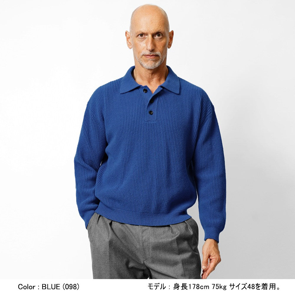 バフィー BAFY 36087 ニットポロ ウール メンズ ミドルゲージ ニット リラックスフィット オーバーサイズ メリノウール ウール100% セーター ミドルゲージ 長袖 ニットポロ ブランド イタリア ブラック ネイビー グレー オフホワイト 秋 冬