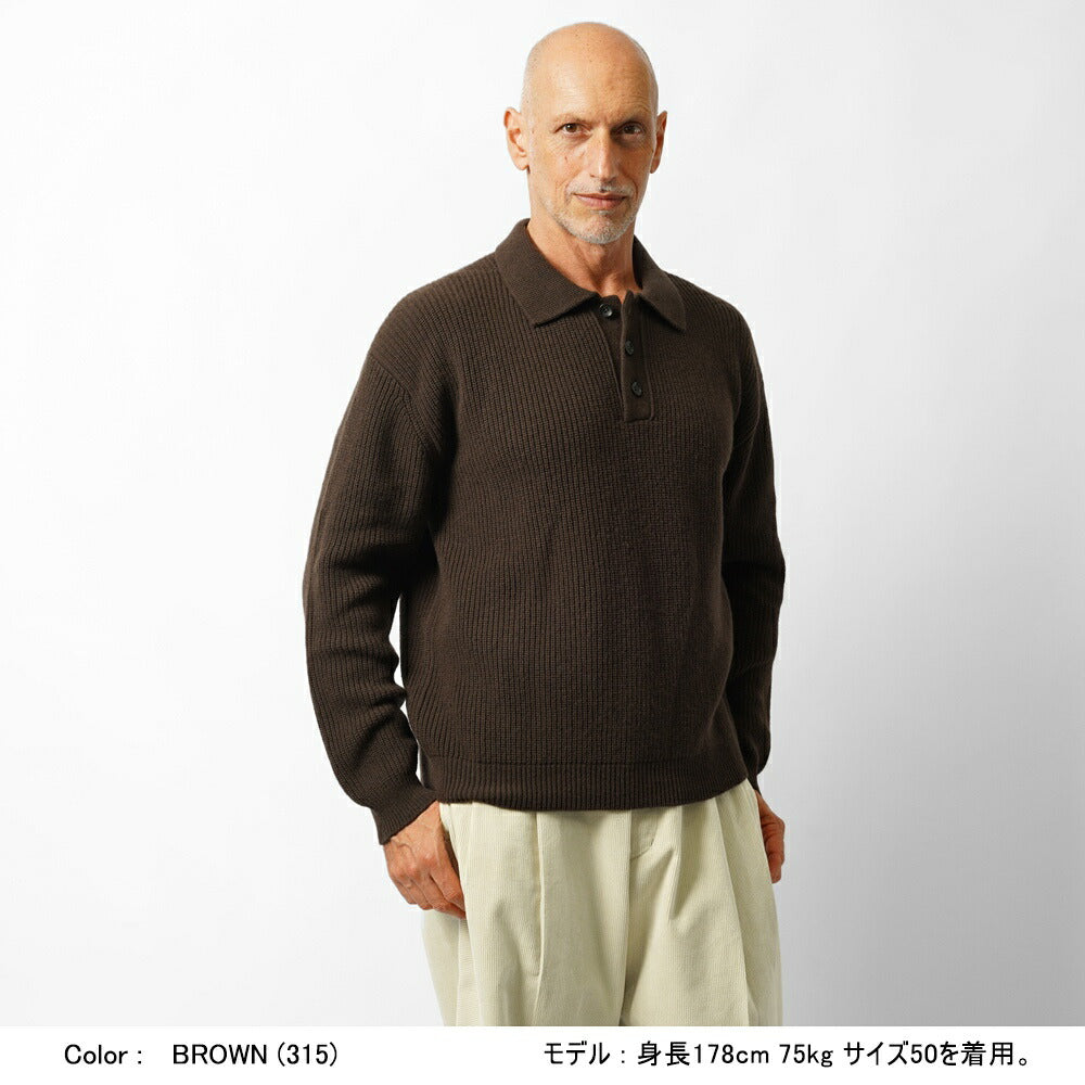 バフィー BAFY 36087 ニットポロ ウール メンズ ミドルゲージ ニット リラックスフィット オーバーサイズ メリノウール ウール100% セーター ミドルゲージ 長袖 ニットポロ ブランド イタリア ブラック ネイビー グレー オフホワイト 秋 冬