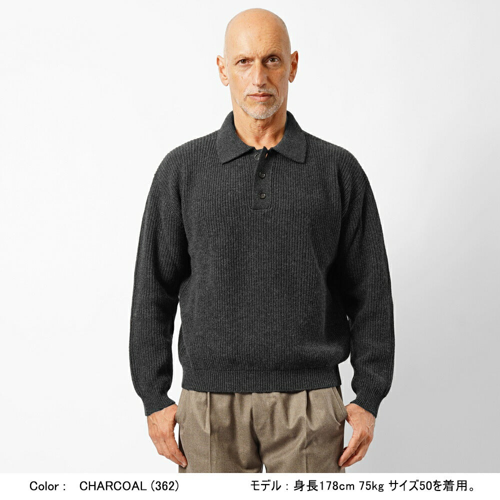 バフィー BAFY 36087 ニットポロ ウール メンズ ミドルゲージ ニット リラックスフィット オーバーサイズ メリノウール ウール100% セーター ミドルゲージ 長袖 ニットポロ ブランド イタリア ブラック ネイビー グレー オフホワイト 秋 冬