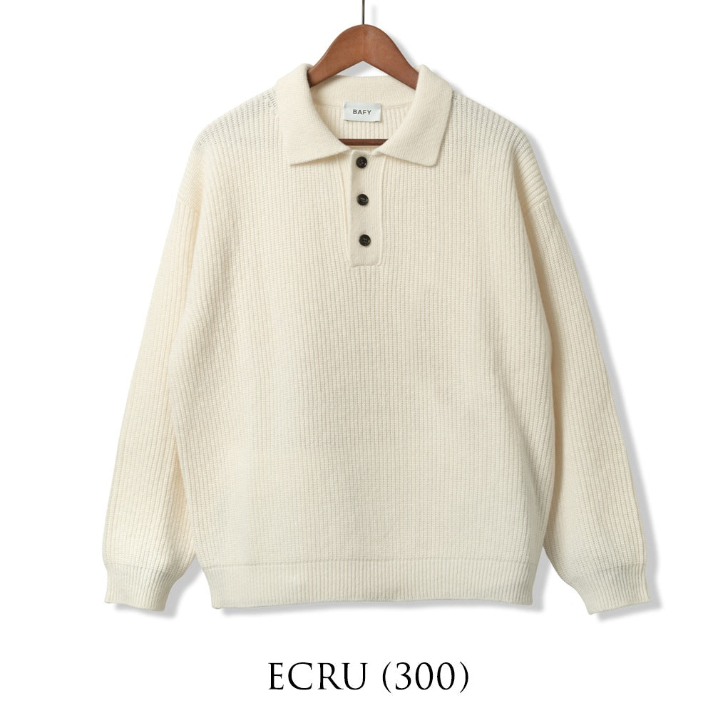 バフィー BAFY 36087 ニットポロ ウール メンズ ミドルゲージ ニット リラックスフィット オーバーサイズ メリノウール ウール100% セーター ミドルゲージ 長袖 ニットポロ ブランド イタリア ブラック ネイビー グレー オフホワイト 秋 冬