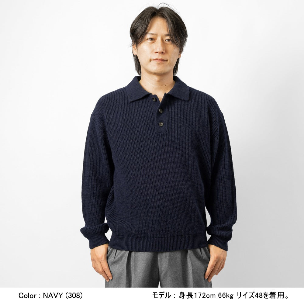 バフィー BAFY 36087 ニットポロ ウール メンズ ミドルゲージ ニット リラックスフィット オーバーサイズ メリノウール ウール100% セーター ミドルゲージ 長袖 ニットポロ ブランド イタリア ブラック ネイビー グレー オフホワイト 秋 冬