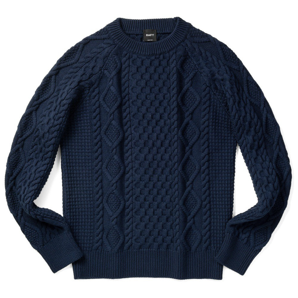 バフィー BAFY  ニット フィッシャーマンズニット メンズ 4175 ミドルゲージ クルーネック ケーブル編み イタリア  秋冬 長袖 セーター ブランド フィッシャーマン