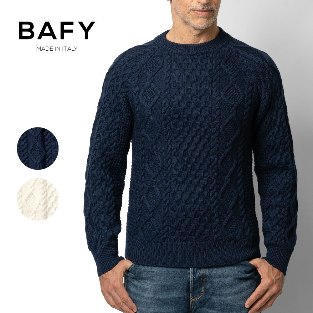 バフィー BAFY  ニット フィッシャーマンズニット メンズ 4175 ミドルゲージ クルーネック ケーブル編み イタリア  秋冬 長袖 セーター ブランド フィッシャーマン