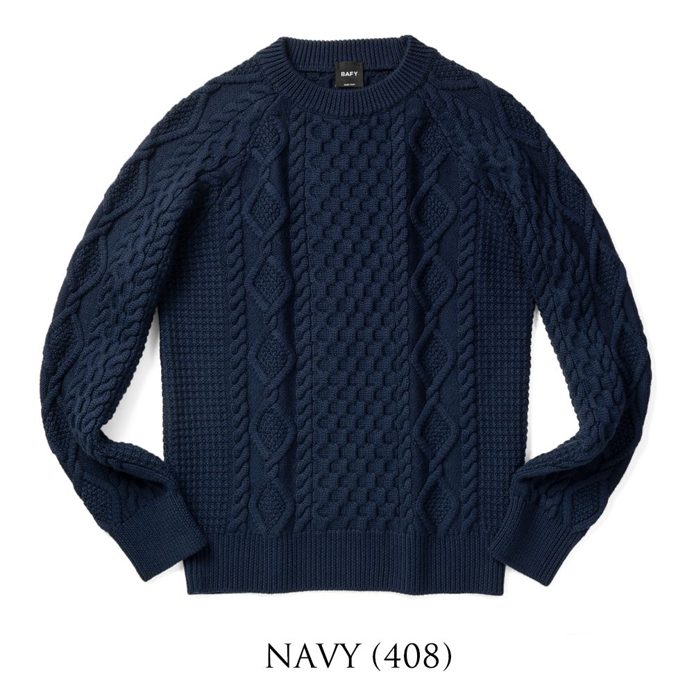 バフィー BAFY  ニット フィッシャーマンズニット メンズ 4175 ミドルゲージ クルーネック ケーブル編み イタリア  秋冬 長袖 セーター ブランド フィッシャーマン