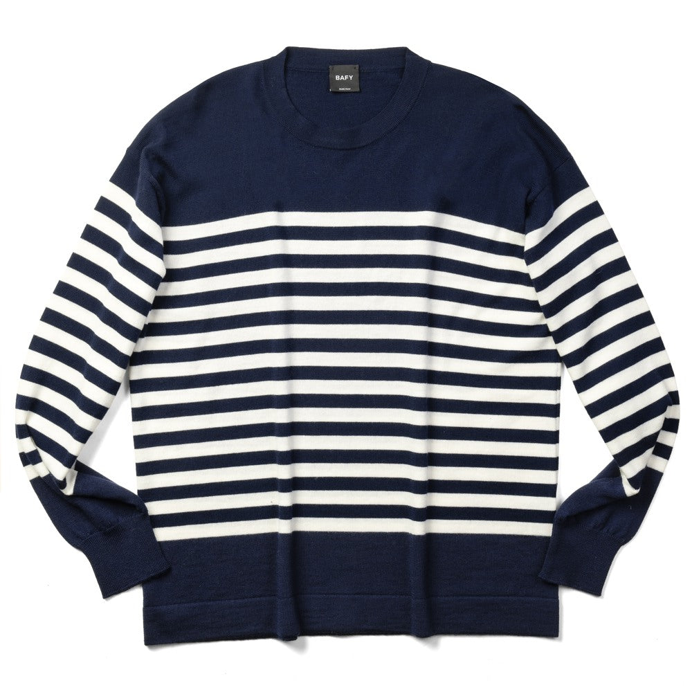 【返品不可】バフィー BAFY ボーダー ニット 4197 長袖 クルーネック リラックスフィット ハイゲージ ネイビー グレー 秋冬 イタリア メンズ セーター ブランド オーバーサイズ
