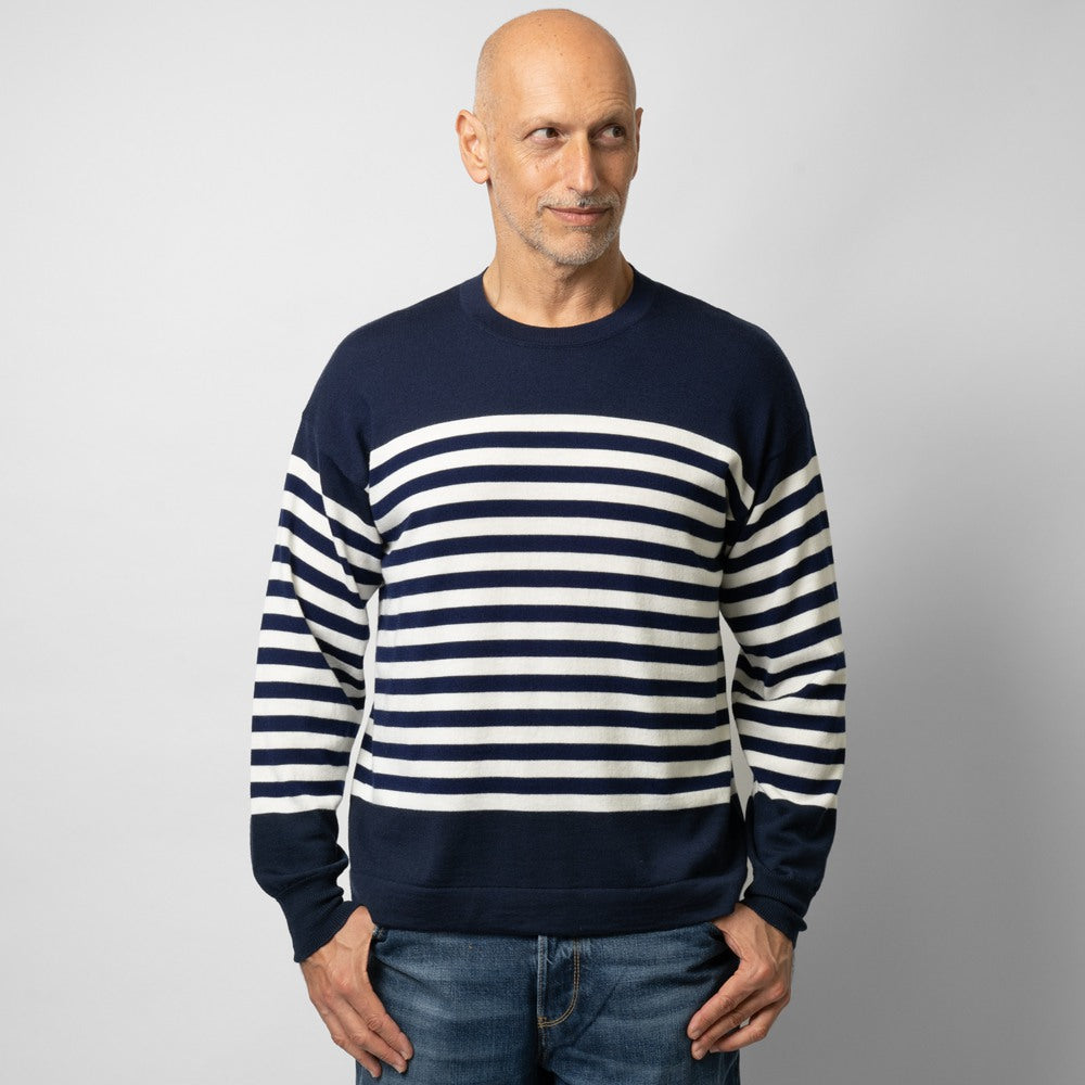 【返品不可】バフィー BAFY ボーダー ニット 4197 長袖 クルーネック リラックスフィット ハイゲージ ネイビー グレー 秋冬 イタリア メンズ セーター ブランド オーバーサイズ