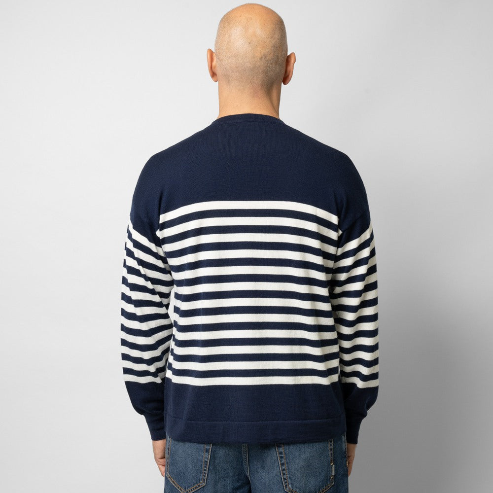 【返品不可】バフィー BAFY ボーダー ニット 4197 長袖 クルーネック リラックスフィット ハイゲージ ネイビー グレー 秋冬 イタリア メンズ セーター ブランド オーバーサイズ