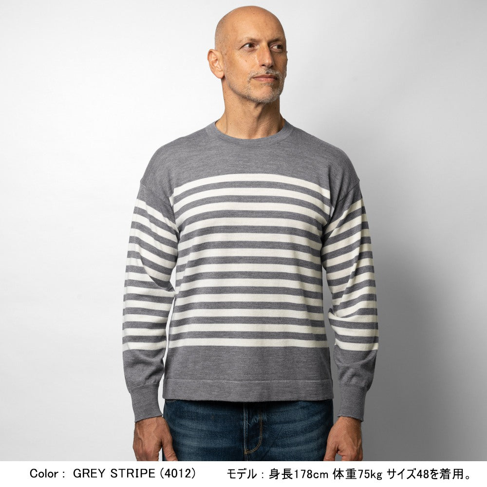 【返品不可】バフィー BAFY ボーダー ニット 4197 長袖 クルーネック リラックスフィット ハイゲージ ネイビー グレー 秋冬 イタリア メンズ セーター ブランド オーバーサイズ