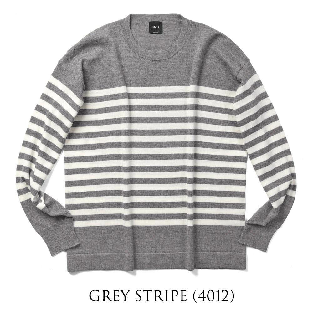 【返品不可】バフィー BAFY ボーダー ニット 4197 長袖 クルーネック リラックスフィット ハイゲージ ネイビー グレー 秋冬 イタリア メンズ セーター ブランド オーバーサイズ